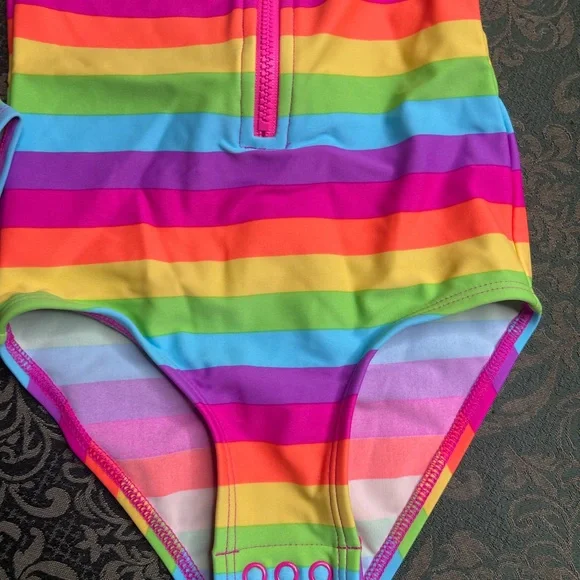 NWT 3t Gymboree Rainbow Striped Swim suit Rashguard bathing Splish-Splash 1 pc